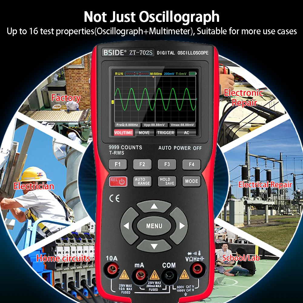 BSID E ZT-702S 2 in 1 Oscilloscope 9999 Counts Multimeter 48MSa/s Sampling Rate 10Mhz Bandwidth Single Channel Oscope Meter