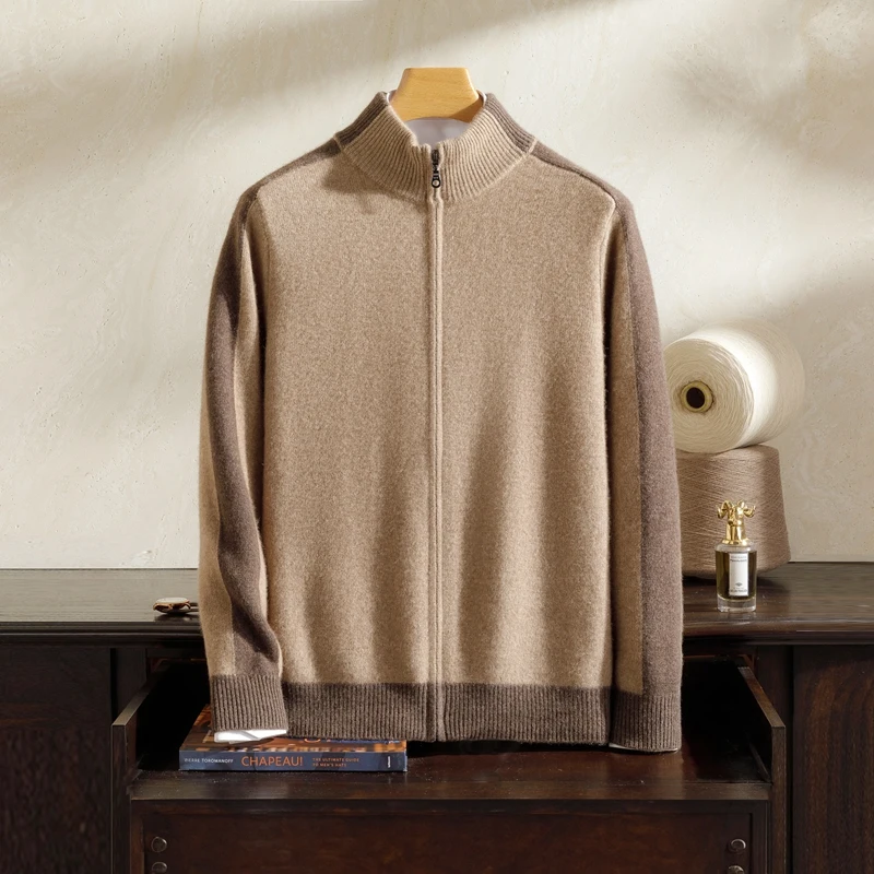 

Мужское пальто из 100% чистого кашемира класса А, толстый вязаный кардиган с воротником-стойкой, повседневная рубашка с длинными рукавами, осенне-зимняя теплая мужская одежда