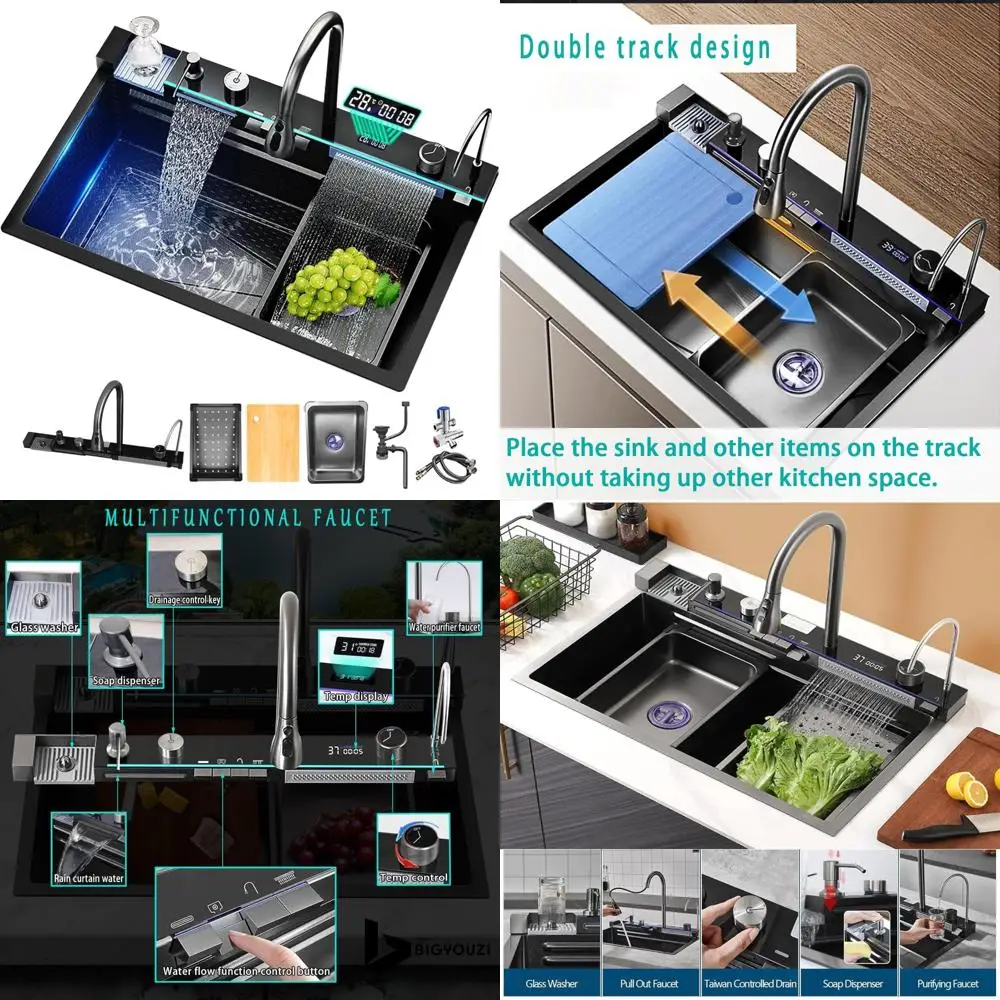 

Stainless Steel Undermount Single Bowl Kitchen Sink with Drain Basket, Cutting Board, and Vegetable Sink Features