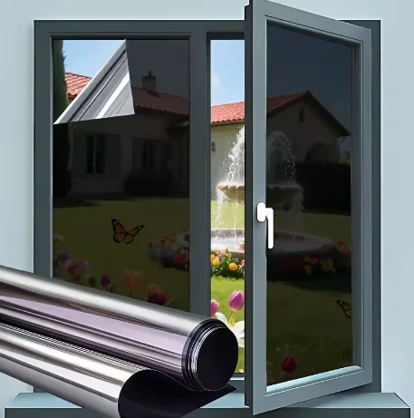 Silver Black HD Privacy Glass Tint Roll PET Material One Way Vision Anti UV Heat Blocking For Residential Office Vehicle Windows