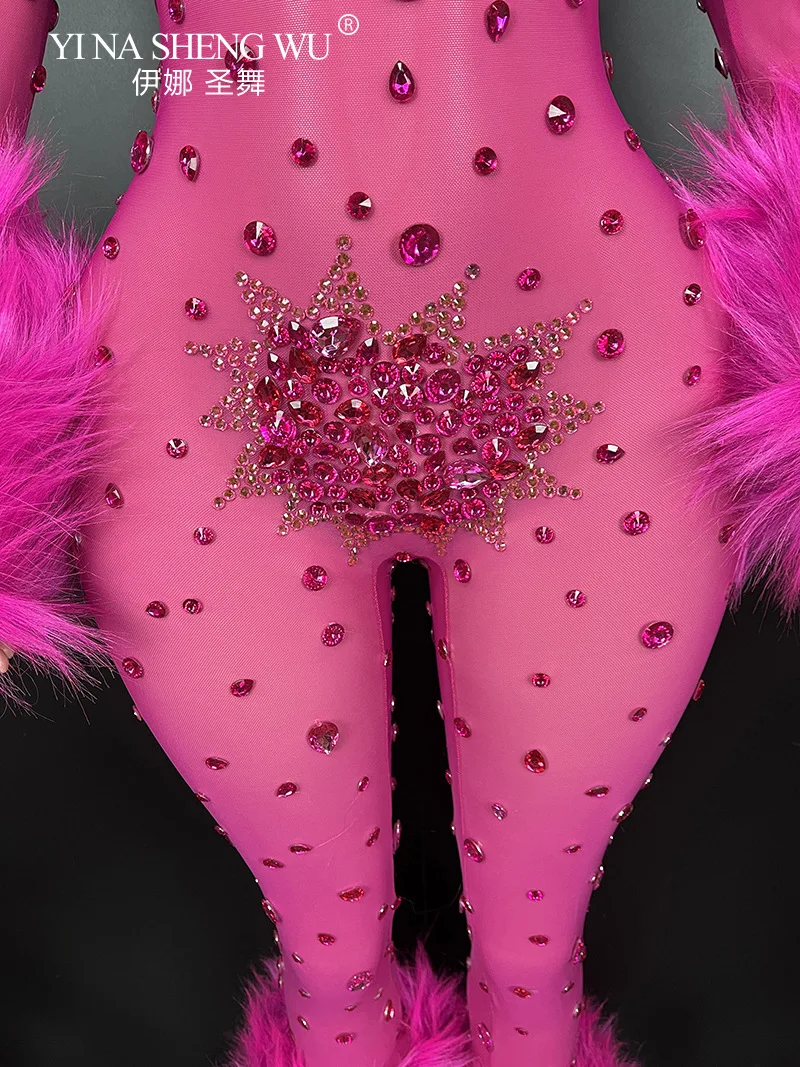 Vrouwen Sexy Mesh Bodycon Veren Stralende Kristallen Jumpsuits Nachtclub Party Verjaardag Prestaties Kostuum Stadium Slijtage Guibin