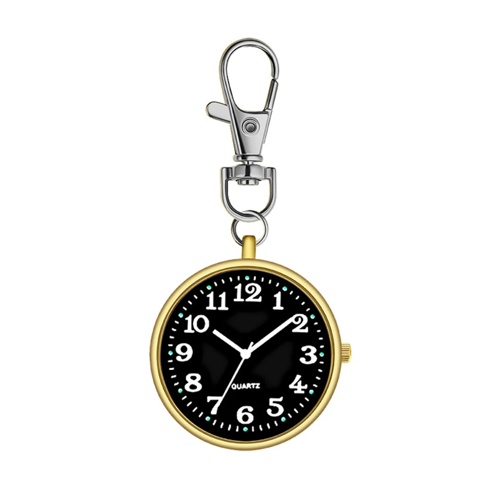 Pocket Watch,Fashion Unisex Round Dial Quartz Analog Nurse Keychain Pocket Golden Black