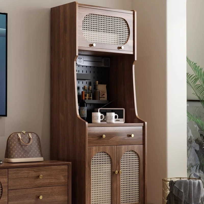 

Тумба-сервант из массива дерева в стиле ретро с элементами ротанга для гостиной, чайный шкафчик, буфет для хранения