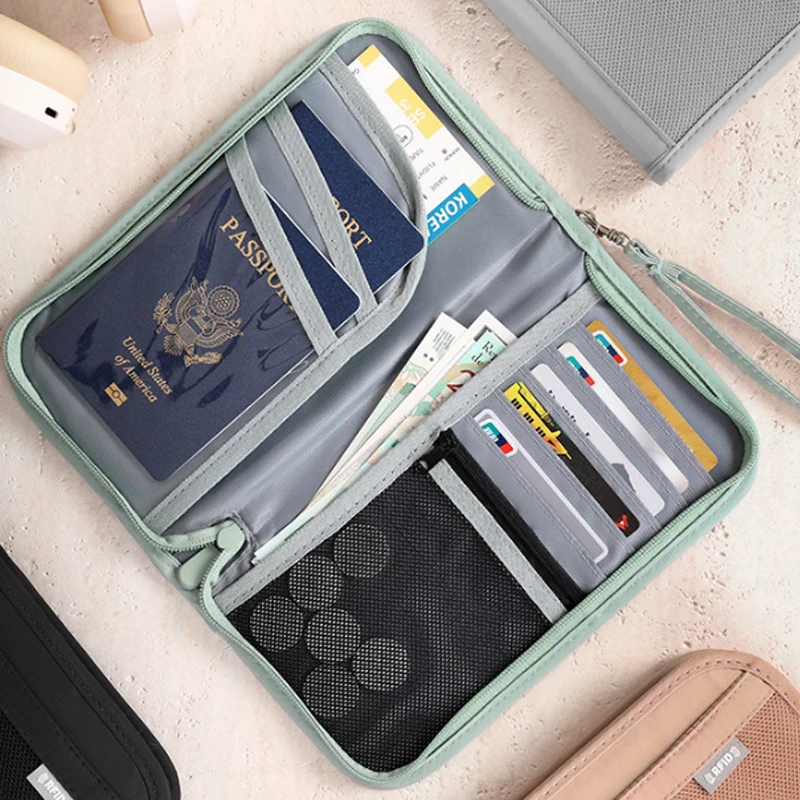 Credit Card Bag Wallet Ultra-thin Minimalist Zipper Card Bag Zero Wallet RFID Credit Holder Shielded Leather Wallet