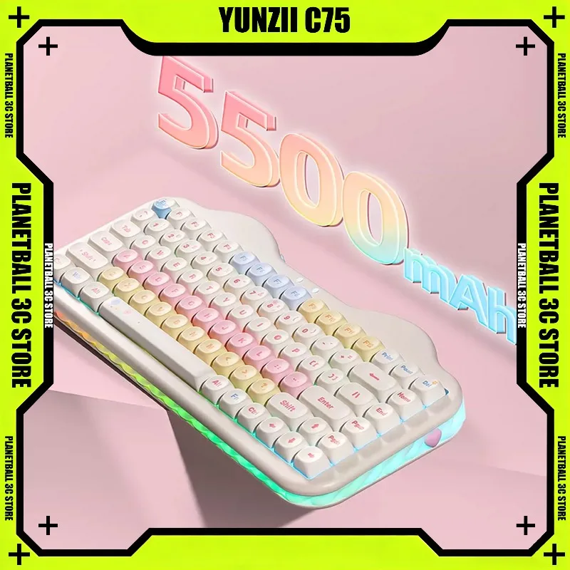 YUNZII C75 Wireless Mechanical Keyboard 75% Gasket Mount Tri-mode RGB Hot-swap Aesthetic Gaming Keyboard for Mac Windows