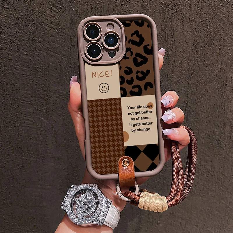 Vintage Leoparden-Lanyard-Handyhülle für iPhone 13 14 15 16 17 ProMax 15 14 13 Pro Plus Stoßfeste Matte Silikonhülle – Detail 5