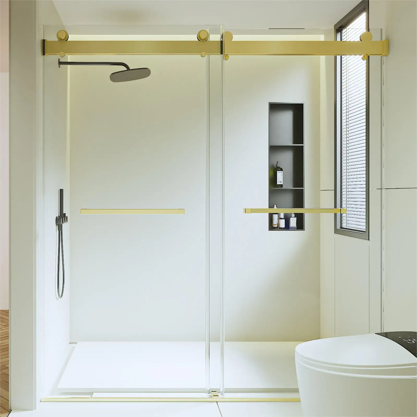 

Premium 3/8" Double Sliding Shower Door, , Brushed , 68-72" Adjustable