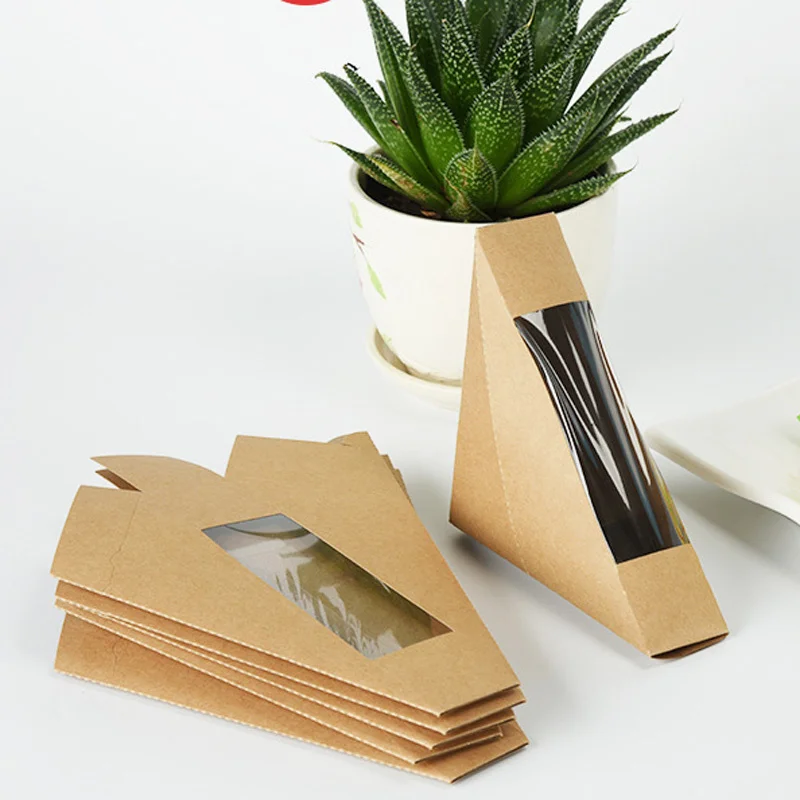 500Pcs/Lot Sandwich Food Packaging Box Kraft Paper Boxes With Transparent Window Baked Goods Packaging