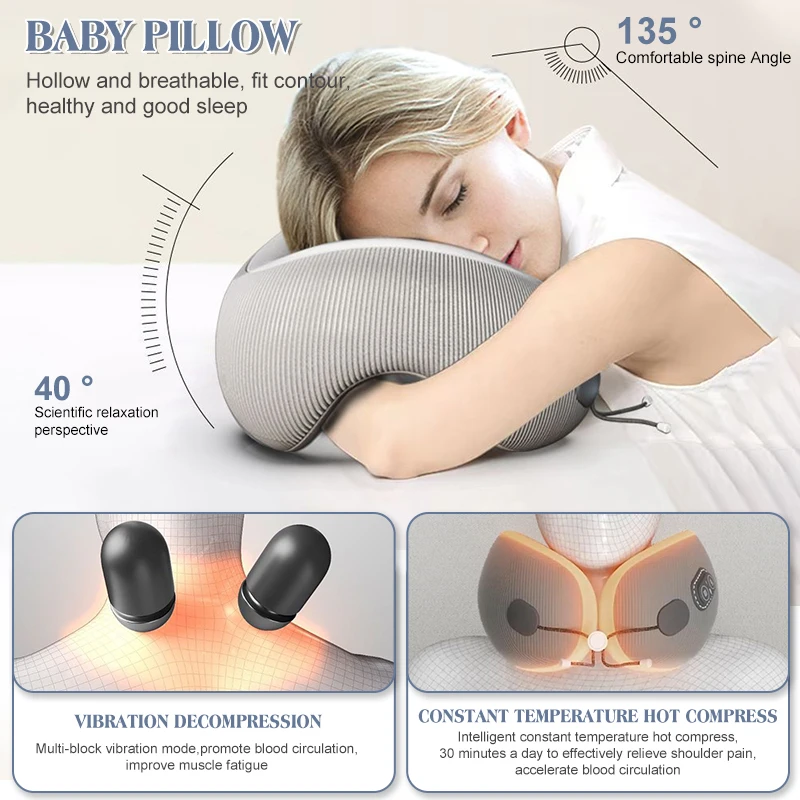 New Protable U-shaped Memory Foam Pillow for Neck Protection Cervical Support Nap Pillow Ergonomic Massage Travel Pillows Adult