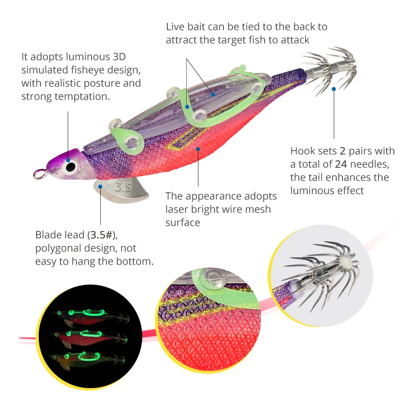 New Fishing Lure Squid Jig Bundled Luminous Webfoot Octopus Egi Cuttlefish Hook Artificial Hard Bait Saltwater Sea Shrimp Lure