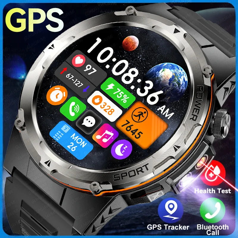 GUHUAVMI 2024 neue Militär-Smartwatch, IP68, wasserdicht, Outdoor-Sport, Fitness-Tracker, Gesundheitsmonitor, BT-Anruf, 365 nm, UV + Infrarot 4