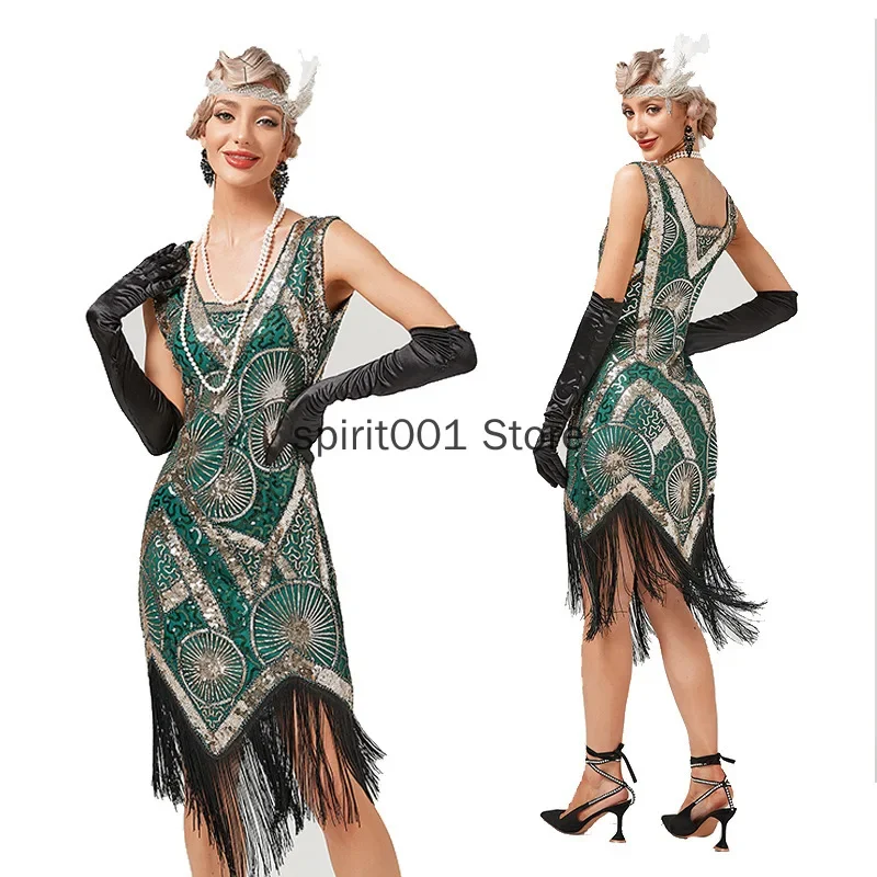 1920s Flapper Fringe Sequin Dress Retro Great Gatsby Charleston Prom Dress Party Dance Dress Beaded Toast Dress