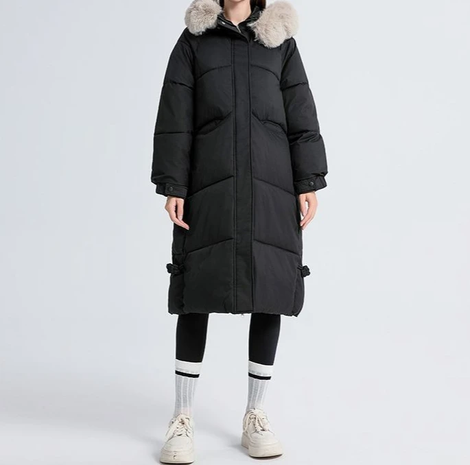 New Style Thickened Long Fur-lined Fashionable Cotton Coat with Loose Hood Cotton Suit