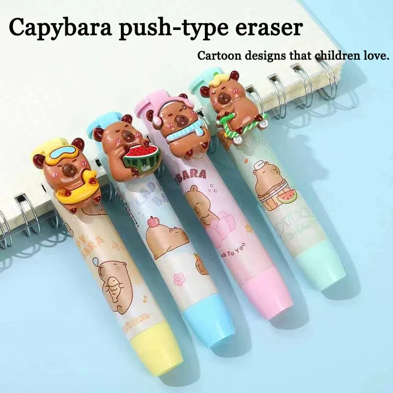 Kawaii 1 pcs Cute Capybara Push-type Eraser The Rubber Eraser Funny School Stationery Supplies 2024 Stationery office & Gifts