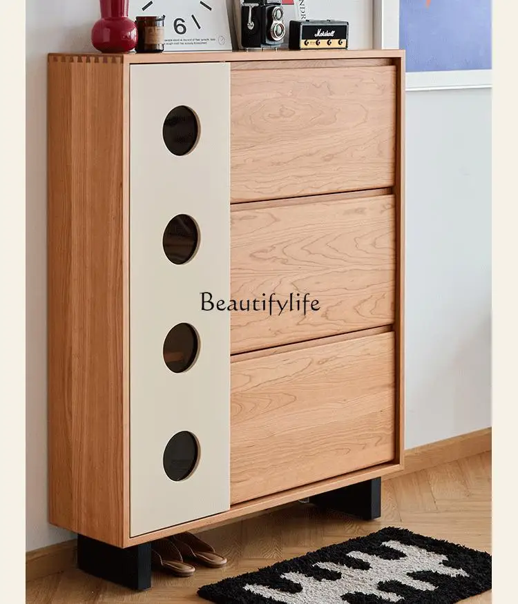 

Solid wood shoe cabinet medieval tipping bucket porch cherry wood retro storage cabinet