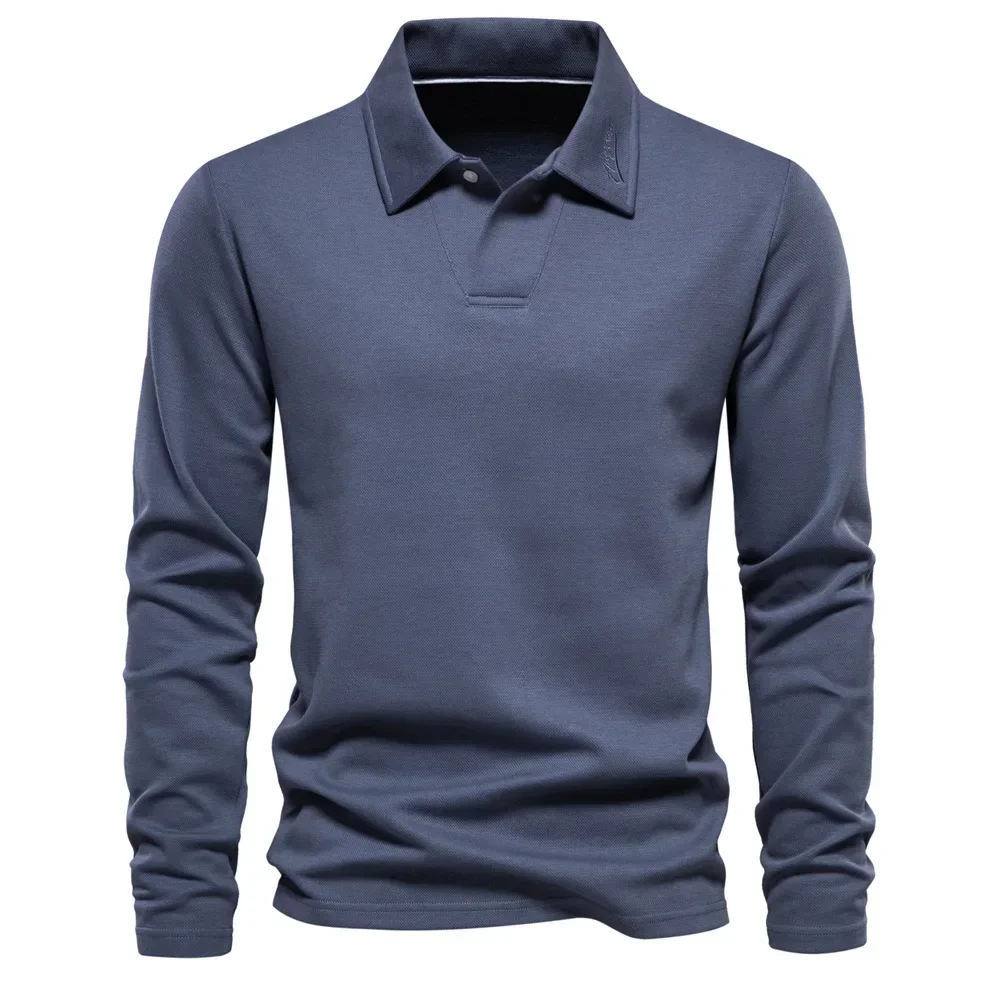 Autumn Men\'s Sweatshirt High-quality Solid Color Lapel Long Sleeved Shirts Male Fashion Casual Cotton Polo Shirt  Men Clothing