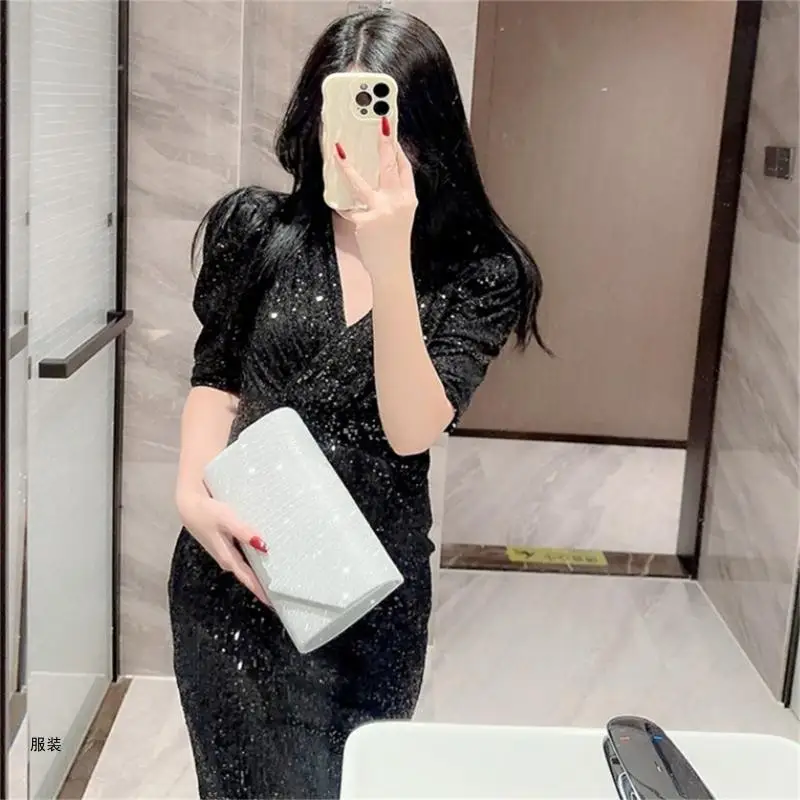 D0UD Women Shoulder Bag Formal Evening Bag Lady Elegant Wedding Clutches Female Cocktail Prom Handbag with Detachable Chain