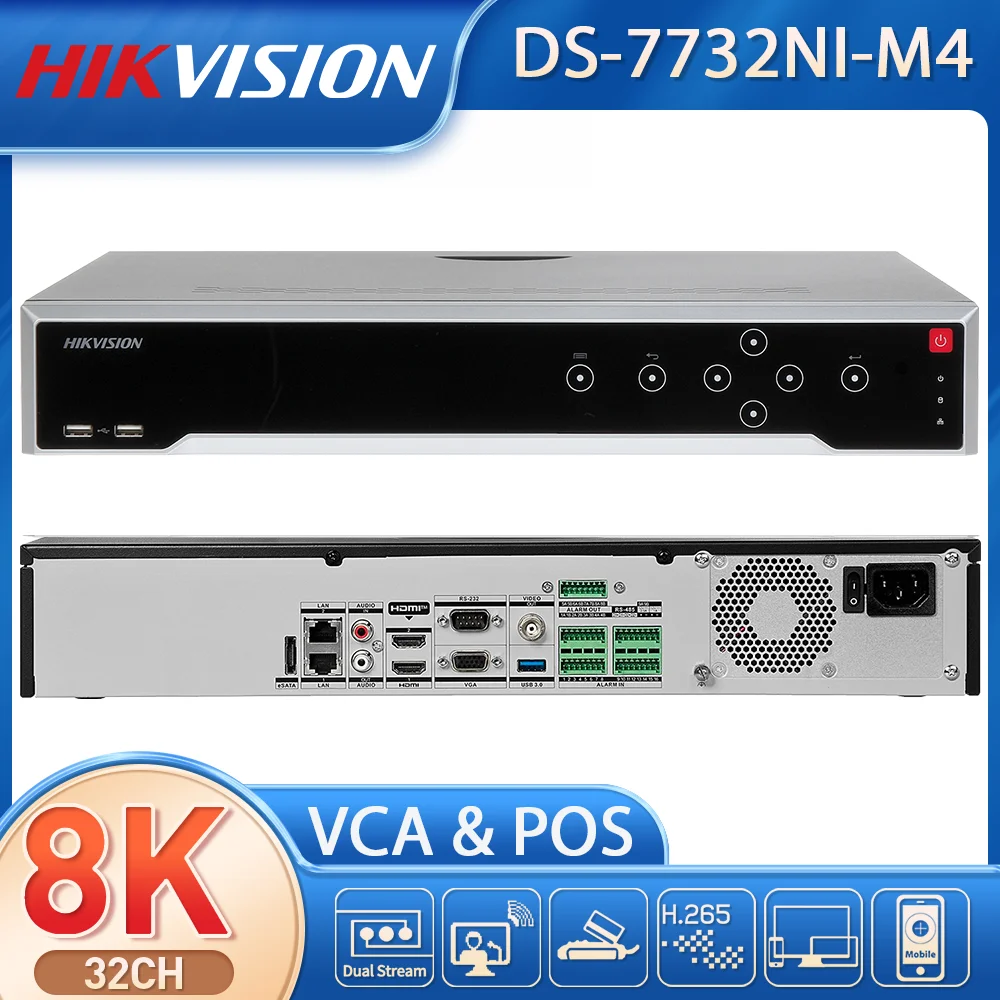 

Hikvision 32 Channel 8K Non-PoE NVR Dual 4K HDMI 4 SATA H.265+ VCA POS Overlay 320Mbps IP Camera Security Recorder Plug & Play