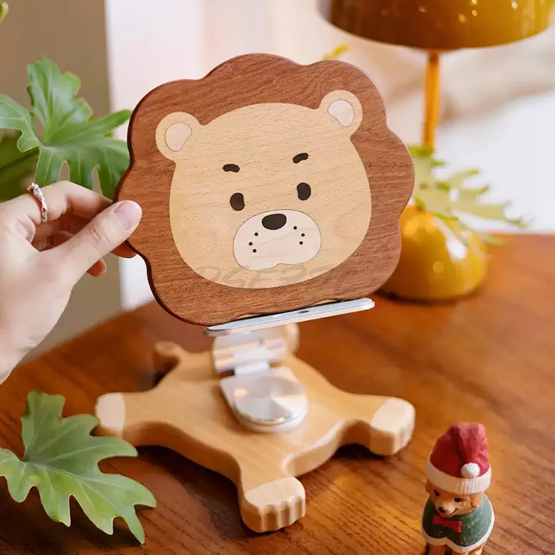 Solid Wood Desktop Phone Stand Cute and Creative Tablet Stand Rotatable and Foldable Ornament Gift