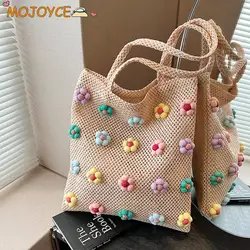 Handwoven Women Shopping Bag Sweet Flower Fashion Knitting Shoulder Bags Large Capacity Beach Travel Underarm Bag Casual Handbag