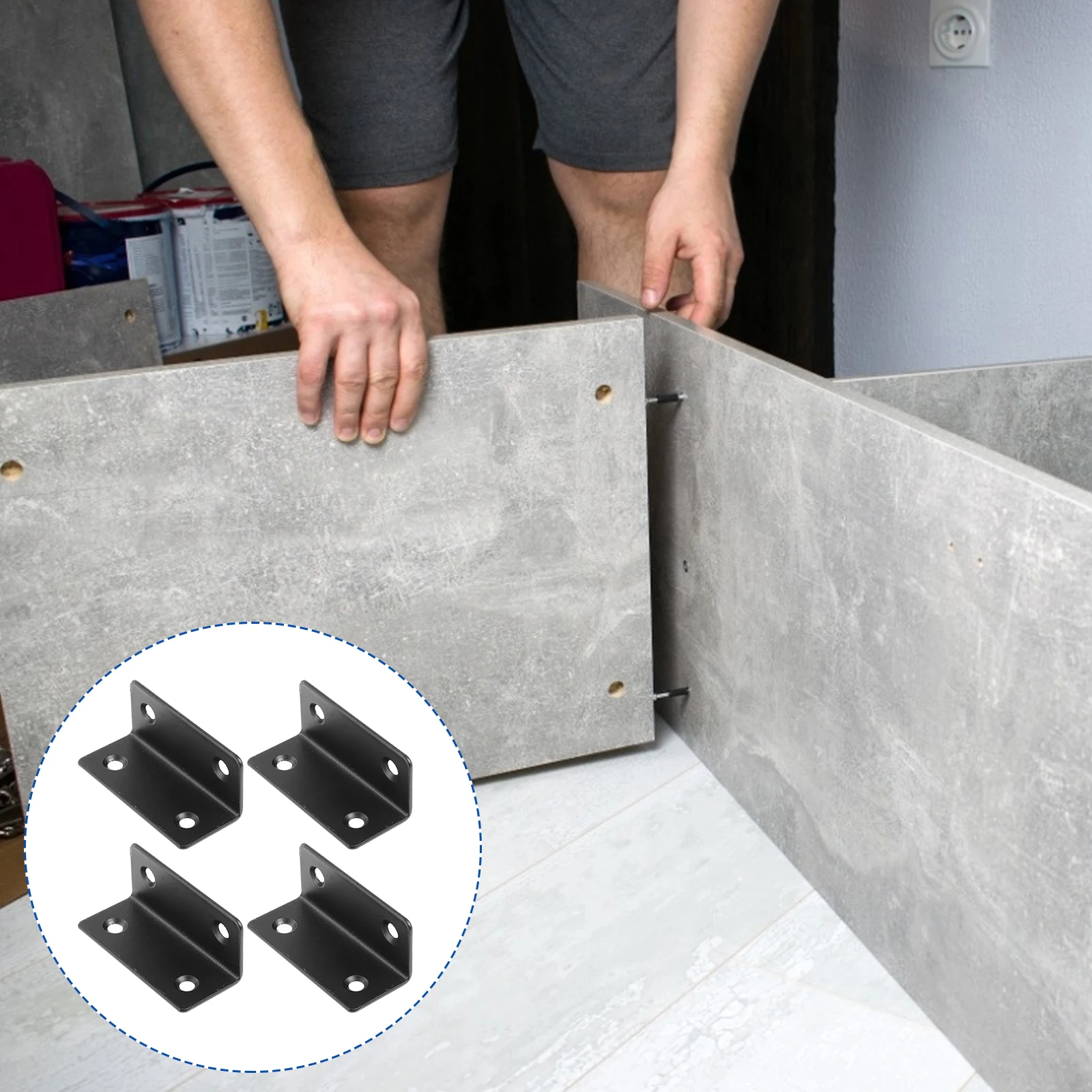 

4 Pcs Steel L shaped Joint Fastener Brackets Heavy Duty Shelf Support Right Angle Furniture Fixtures Silver Color