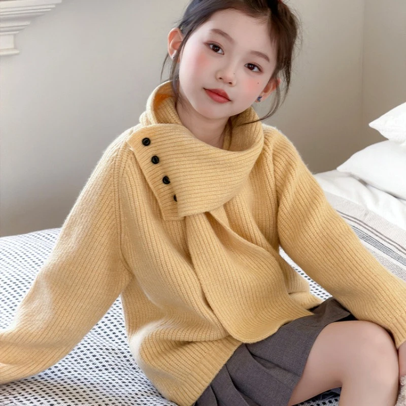 

Новый зимний свитер для девочек из махровой ткани 2026 года, уютный детский топ для холодной погоды и теплый зимний комплект одежды