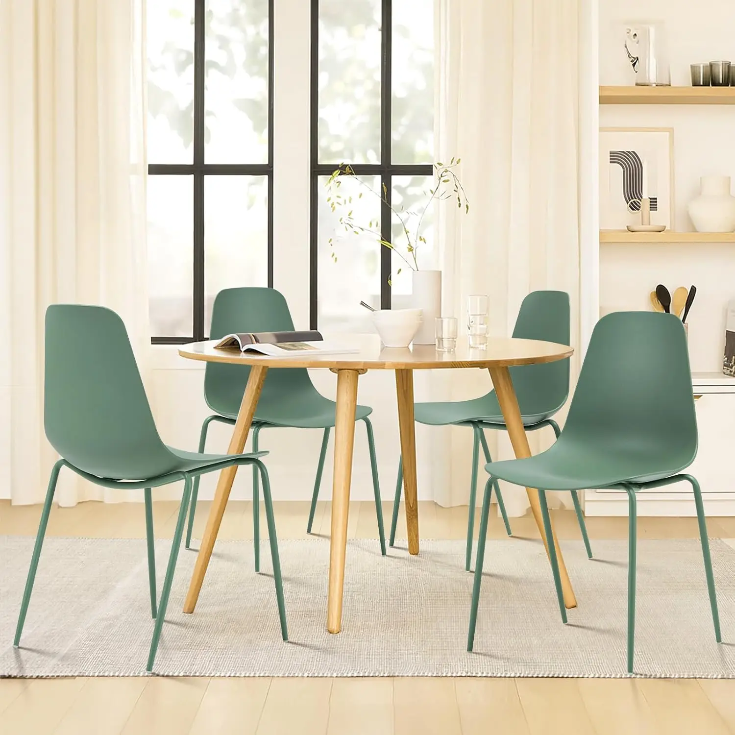 Modern Dining Room Chairs Set of 4, Plastic Kitchen Chairs Stackable Patio Chairs with Metal Legs for Indoor, Outdoor, Restauran