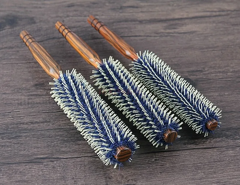 Swine bristle curly hair comb with inner buckle blowing design comb, wooden comb, fluffy head, cylindrical curly comb