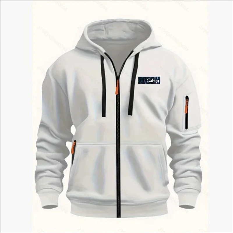 Men's Long-sleeved Jackets with Zipper Pockets, Solid-colored Semi-sportswear, Men's Casual Outdoor Hooded Sportswear