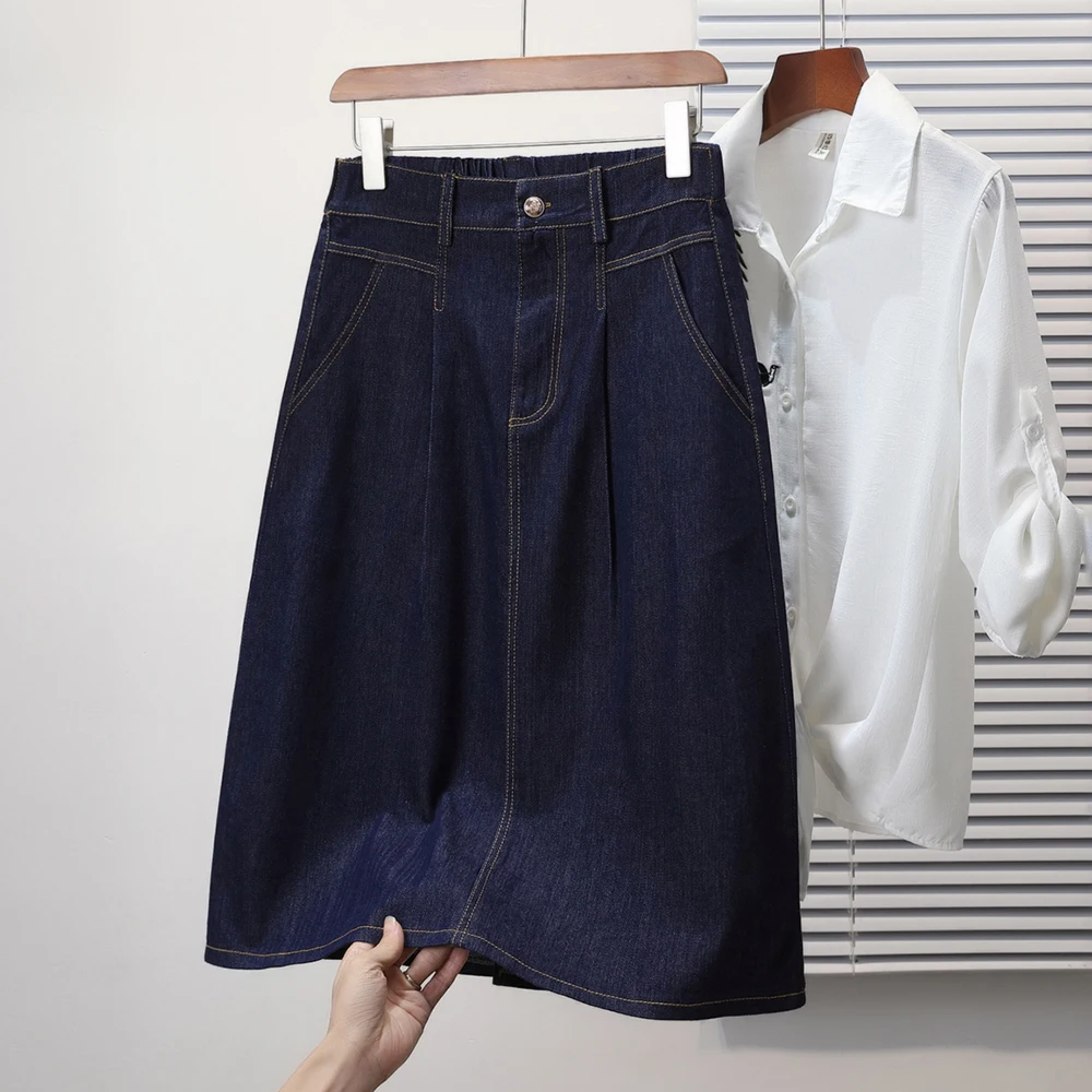 

Loose Mid-Length Denim Skirt Slimming Age-Defng Meat-Covering Spring Autumn New Sle Elastic Waist plus Size Women's Skirt