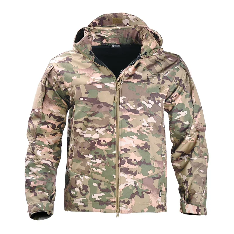 

Jacket Men Hunting Clothes CP Camo Fleece Tactical Jacket Hooded Camping Men's Clothing Windproof Coats