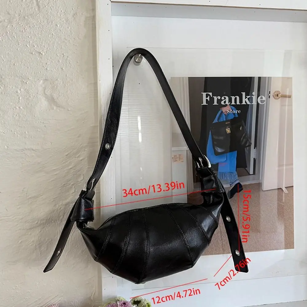 حقيبة كتف كرواسون بنية أنيقة باللون الأسود، حقيبة صغيرة من البولي يوريثان، حقيبة زلابية بلون سادة على الطراز الكوري للفتيات #5