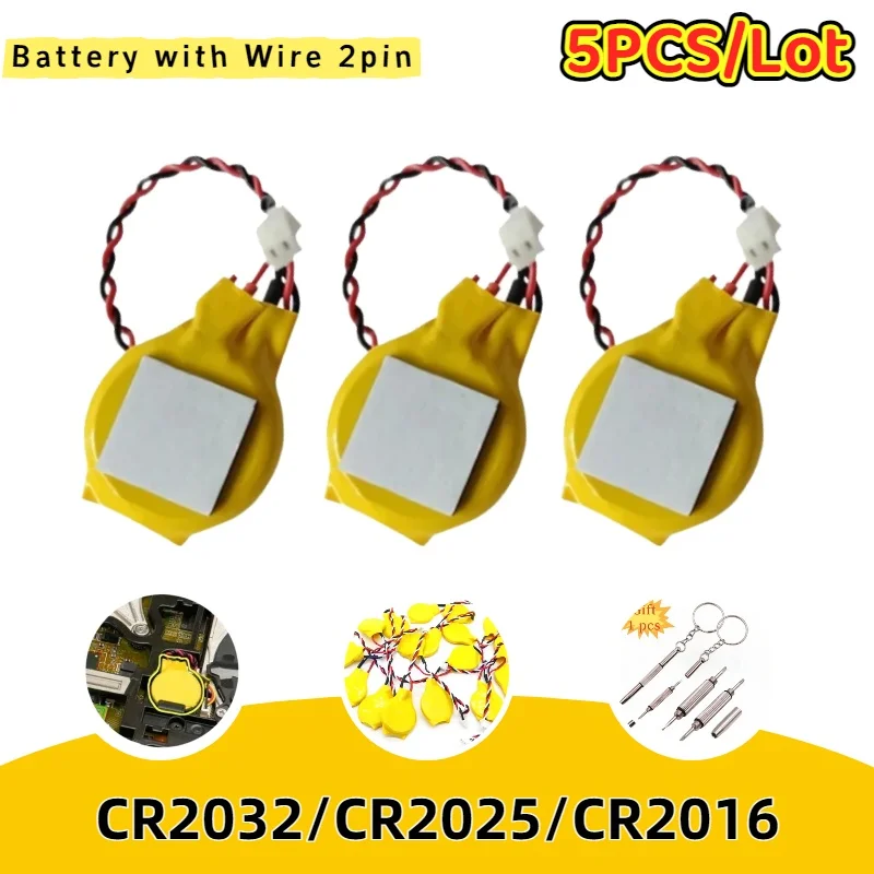5PCS CR2032 Battery with Wire 2pin Laptop Motherboard BIOS CMOS Battery with Wire Disassemble Button Battery CR2025 CR2016 2032