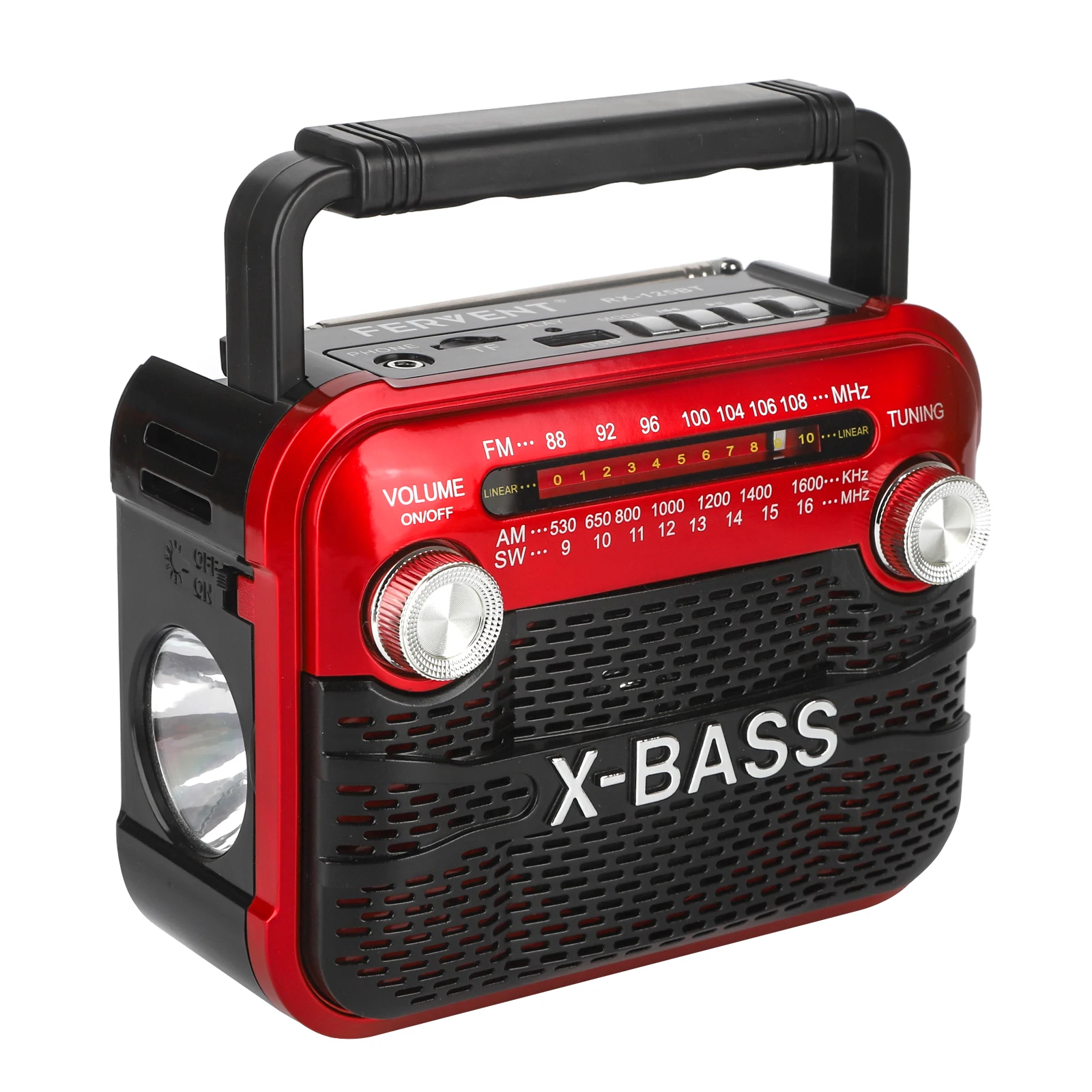 Portable compact FM radio, output 3W FM/AM/SW1-6/USB/TF/BT playback, multi-band household flashlight can be used indoors and out