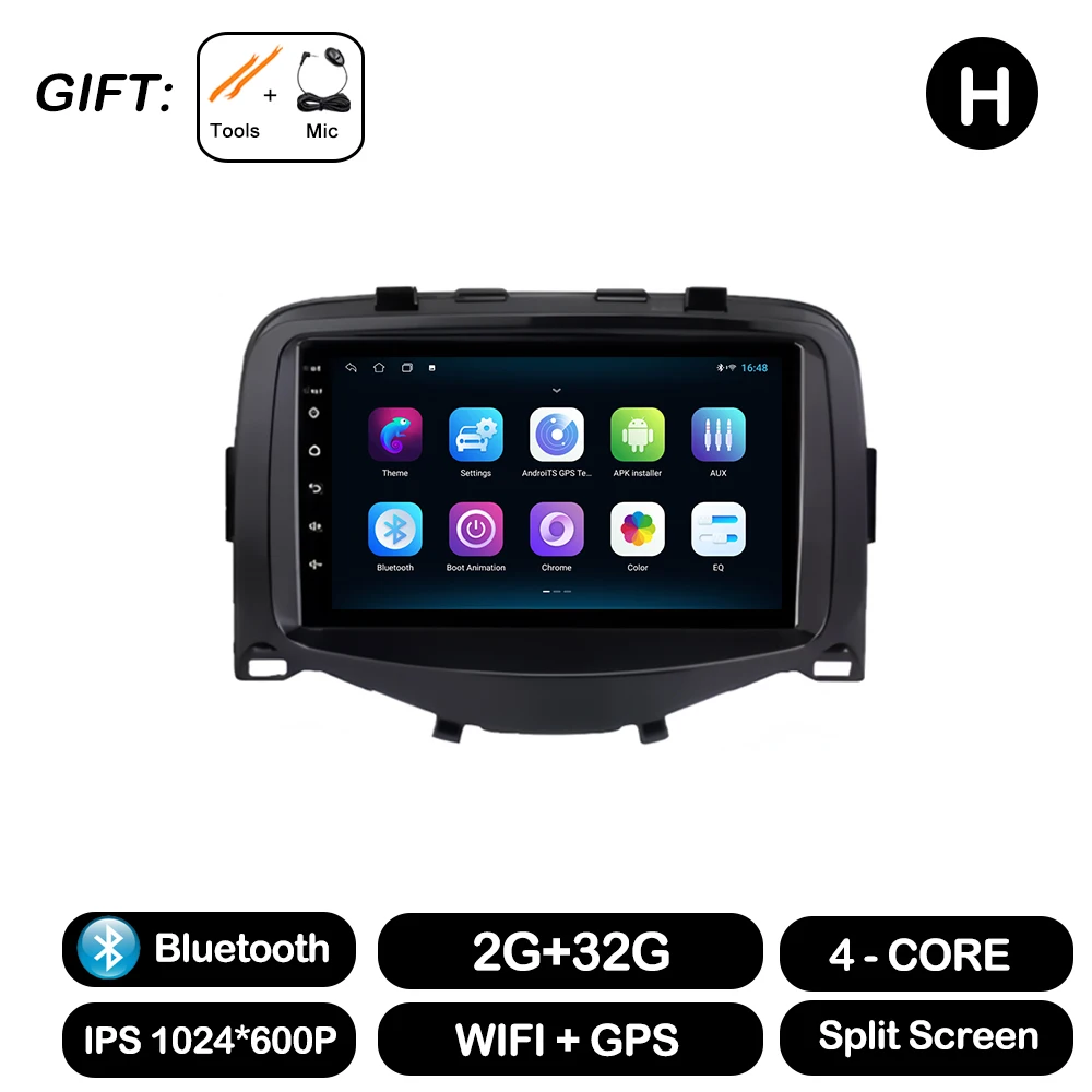 7 Inch Voor Toyota Aygo Peugeot 108 Citroen C1 2016-2020 Autoradio Autoradio Multimedia Speler Carplay 4G + Wifi Bt Dsp Stereo