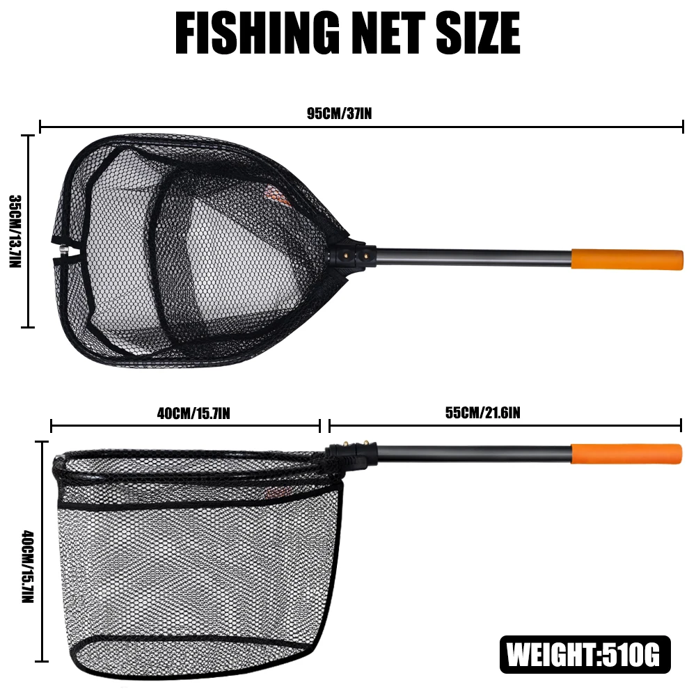 Strengthen Aluminum Alloy Large Size  Fishing NetRubber Coated Landing Net Pole for Sea Carp Fishing Tackle Catching Releasing