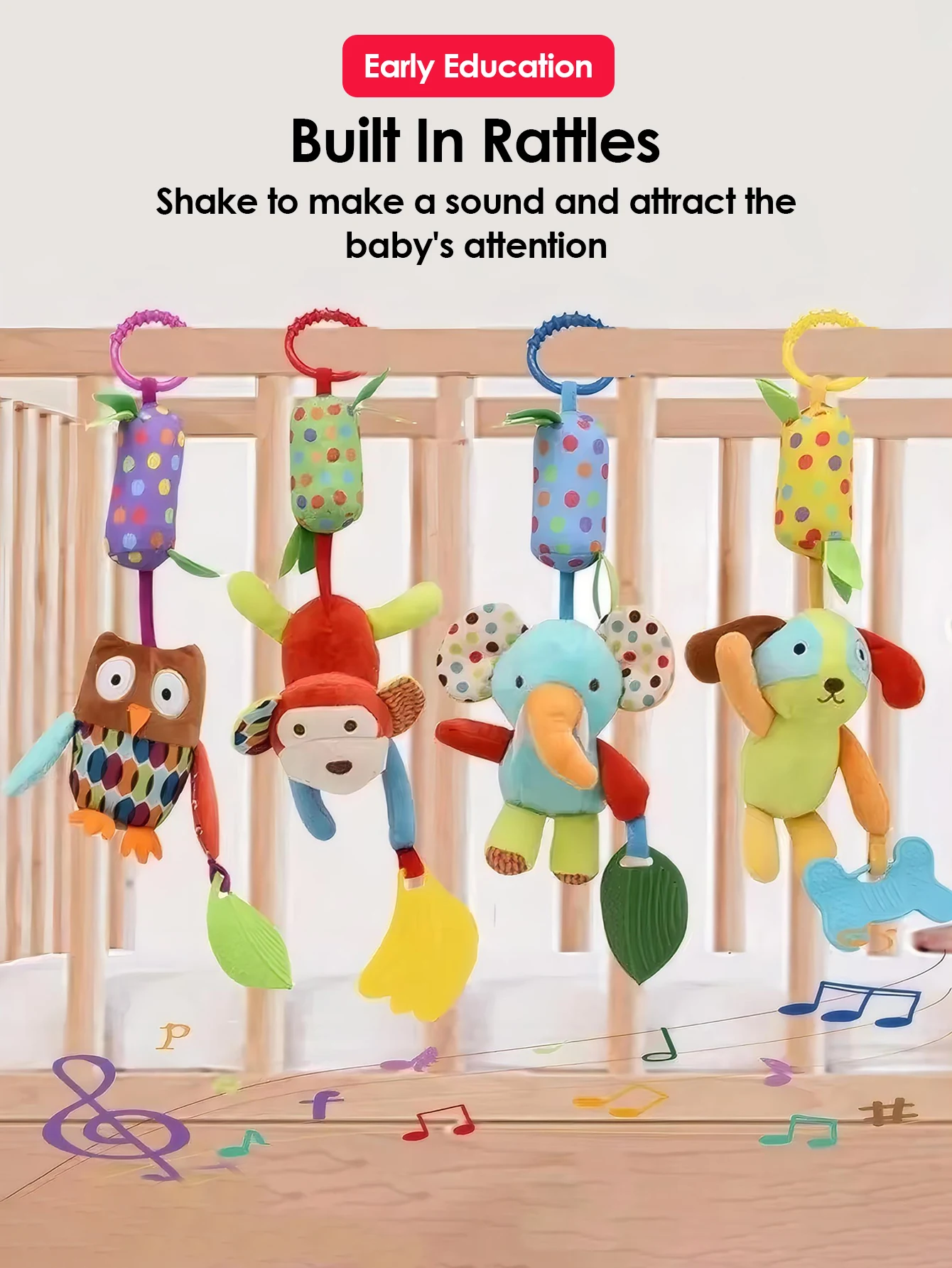 1szt Grzechotki dla niemowląt Mobiles Cartoon Animal Bell Toy Noworodek Grzechotka Wisząca Pluszowy Piękny 0-24 Months Gryzak Zabawki Prezent