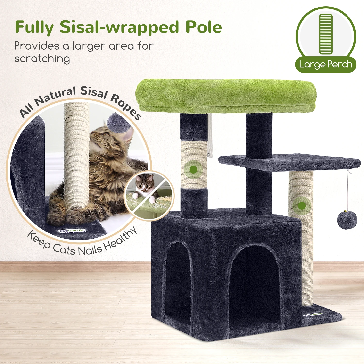 F26 Cat Tower for Indoor Cats, 26 inch Small Cat Tree Cat Tower with Scratching Post for Large Indoor Adult Cats