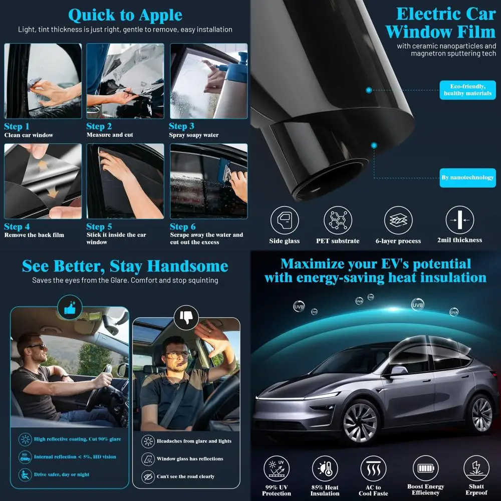 

50% тонировочная пленка для окон автомобиля VLT (20 дюймов x 20 футов), блоки УФ/ИК-лучей, 5-слойные автомобильные тонировки из ПЭТ для защиты от солнца и бликов H