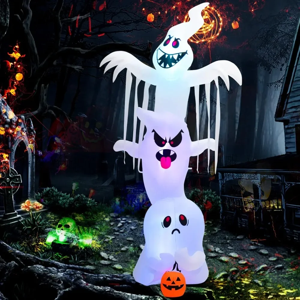 

10 FT Inflatable Halloween Overlap Ghost, Giant Blow up Halloween Decorations, Inflatable Specter w/Colorful RGB Lights