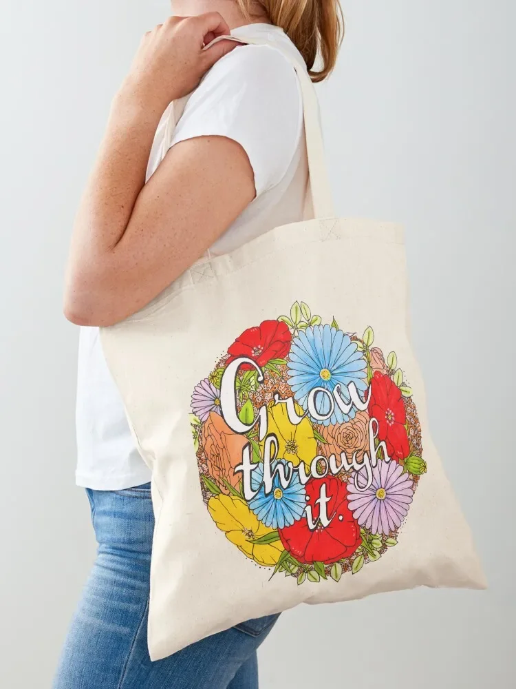 Grow Through It // Hand-drawn edit Tote Bag large tote bag shopping cart bags custom fabric bag