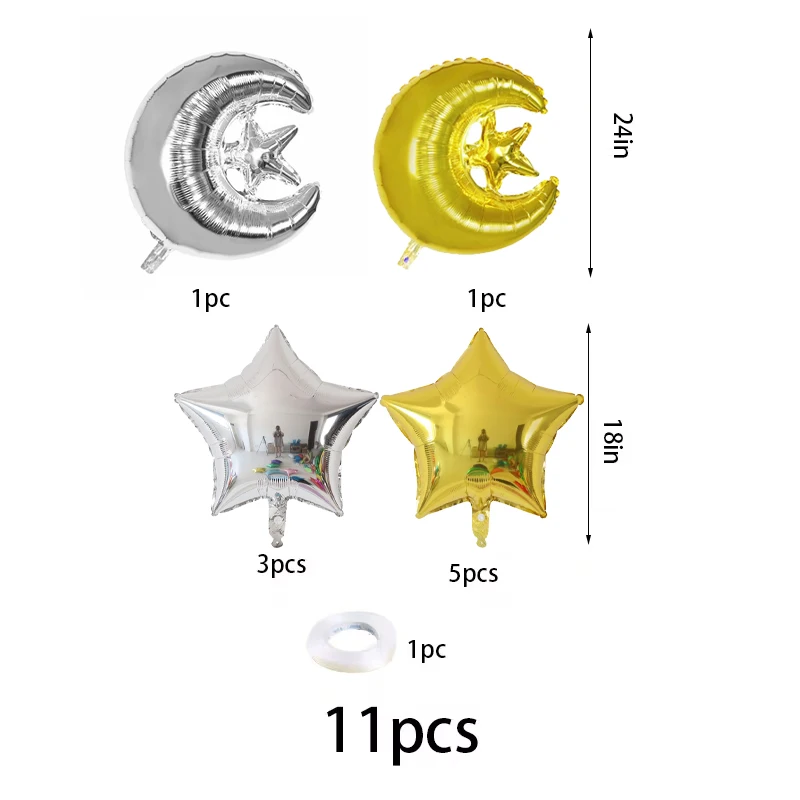 10 قطعة نجوم القمر احباط بالون مملوء بالهليوم عيد مبارك رمضان الديكور 2026 مسلم لوازم الحفلات الإسلامية رمضان كريم الهواء Globos