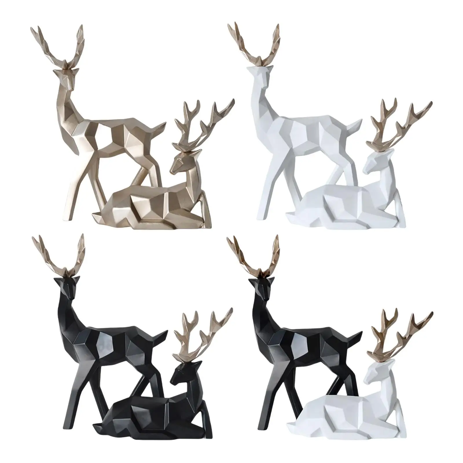 2x Modern Couple Deer Statue Collectibles Elk Sculpture for Hotel Desktop Office Decoration