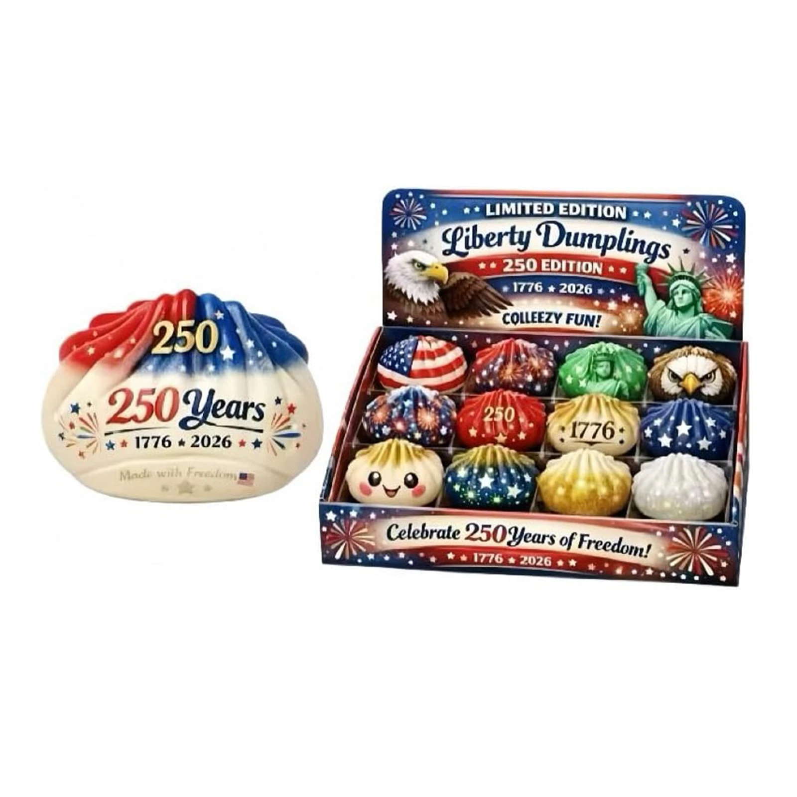 12pcs/Set USA Anniversary Liberty Dumplings USA 250th Anniversary 1776-2026 Slow Rising Squeeze Fidget for Kids Adults