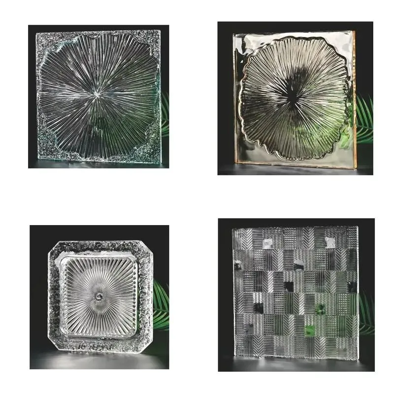for Lotus leaf pattern crystal glass brick partition wall, with steel and aluminum frame, custom pattern glass brick wall