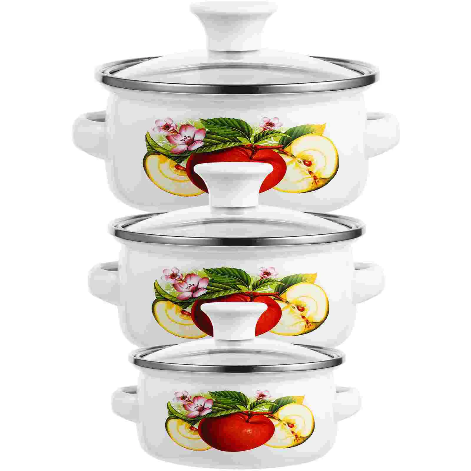 

3Pcs Mini Soup Pot Enamel Stew Pot Flat Bottom Stockpot Cooking Stew Noodle Pot Random Pattern enamel pot