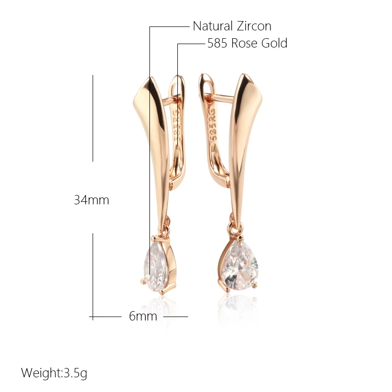 Wbmqda 585 Rose Gold Color Drop Shape Natural Zircon Dangle Earrings For Women New Fashion Desgin Party Wedding Fine Jewelry