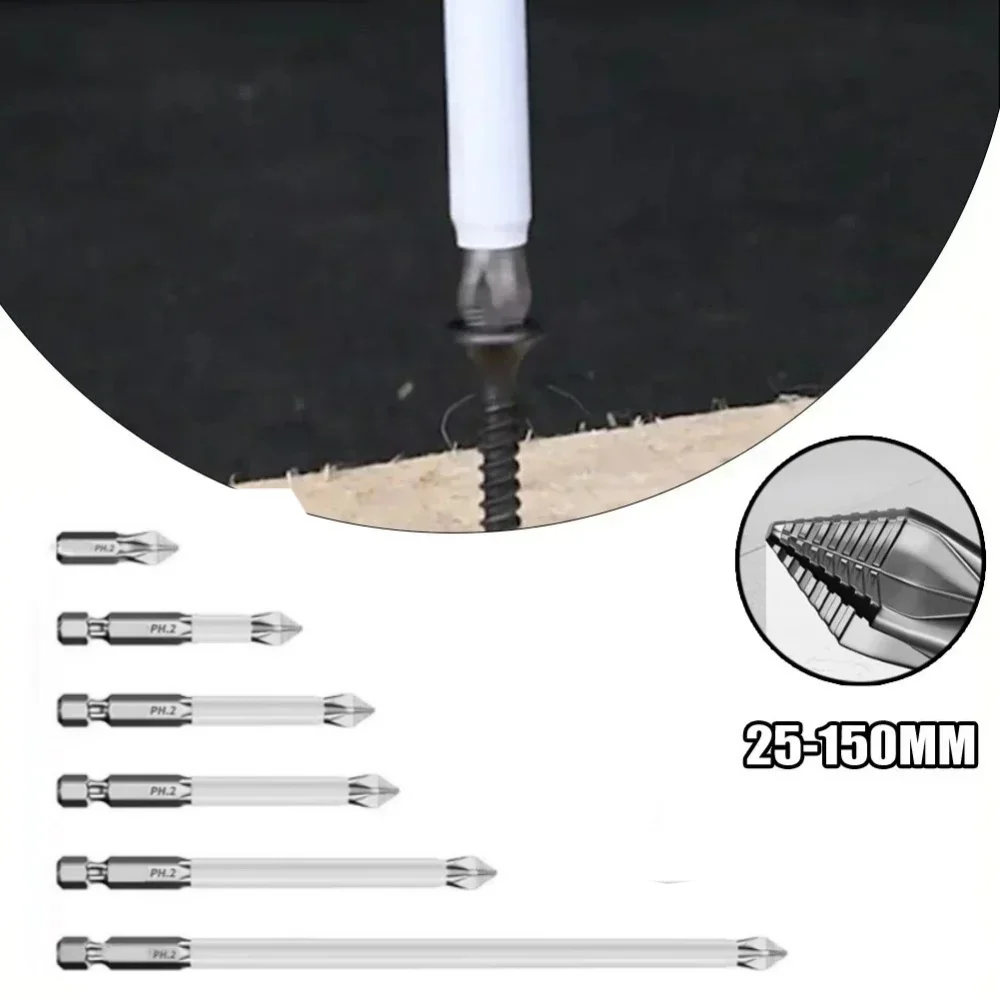 Non-Slip Magnetic Cross 6 PCS Magnetic Screwdriver Bit Set Anti-Slip Shockproof Drill Bit Heavy Duty Impact Screwdriver DIY Tool