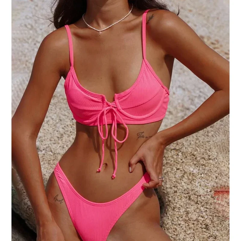 2023 New Swimwear Sexy Solid Color Cross Bikini Two-piece Bathing Suits Mini Micro Hot Beachwear