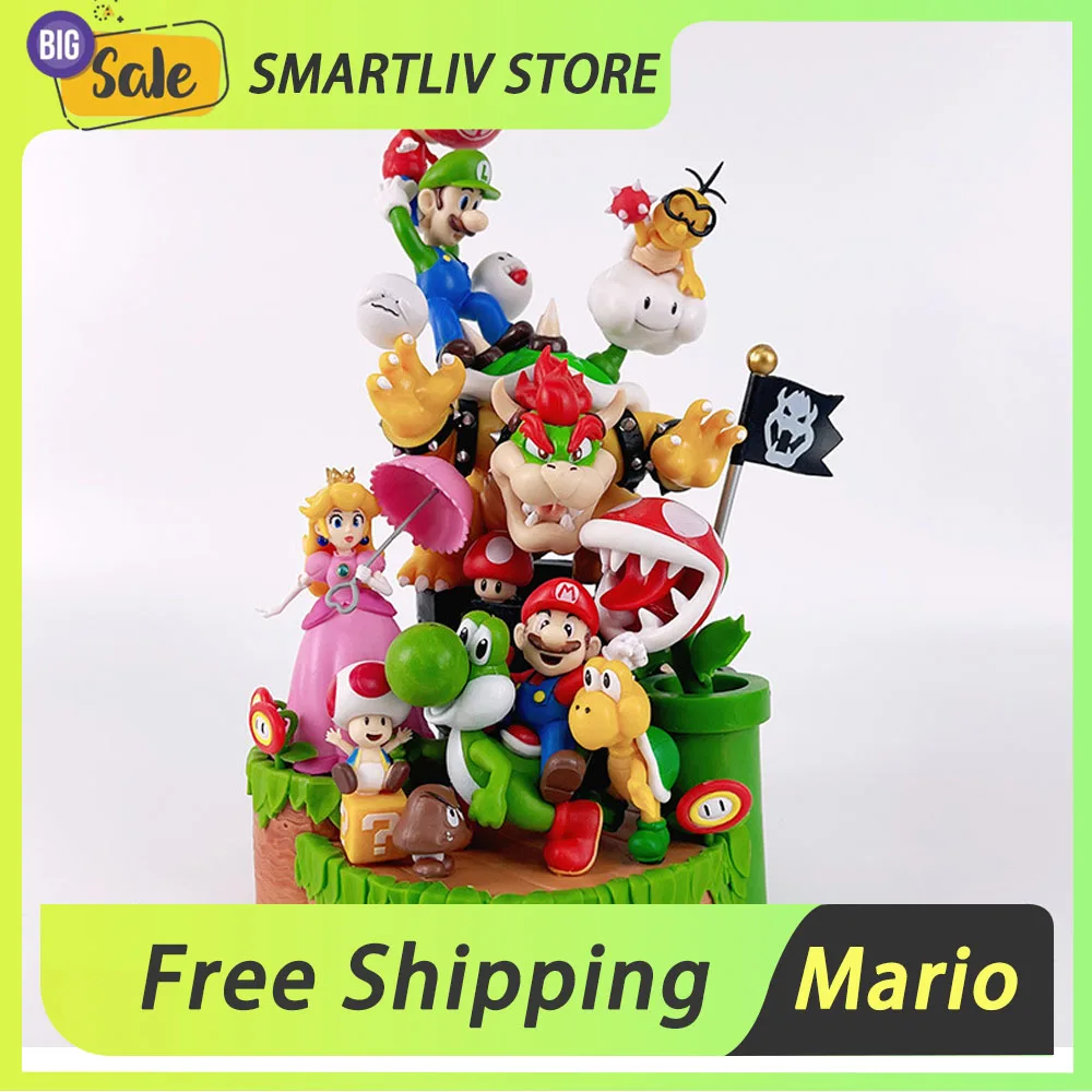 28cm Super Mario Bros Gk Figure  Action Anime Figures Bowser Yoshi Luigi Figurine Statue Models Pvc Collection Kids Gift Toys